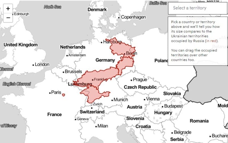 mapa de la ucrania ocupada por rusia sobre alemania